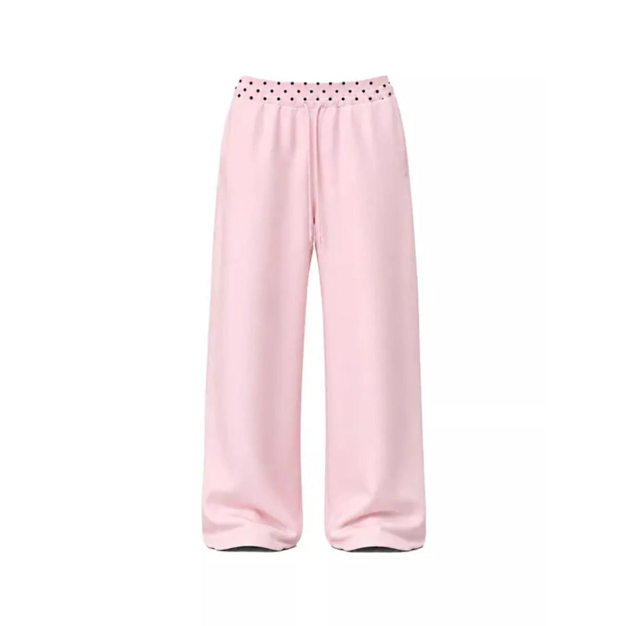 Polka Dot Trim Zip-Up Hoodie and Wide-Leg Sweatpants Set Apparel Accessories