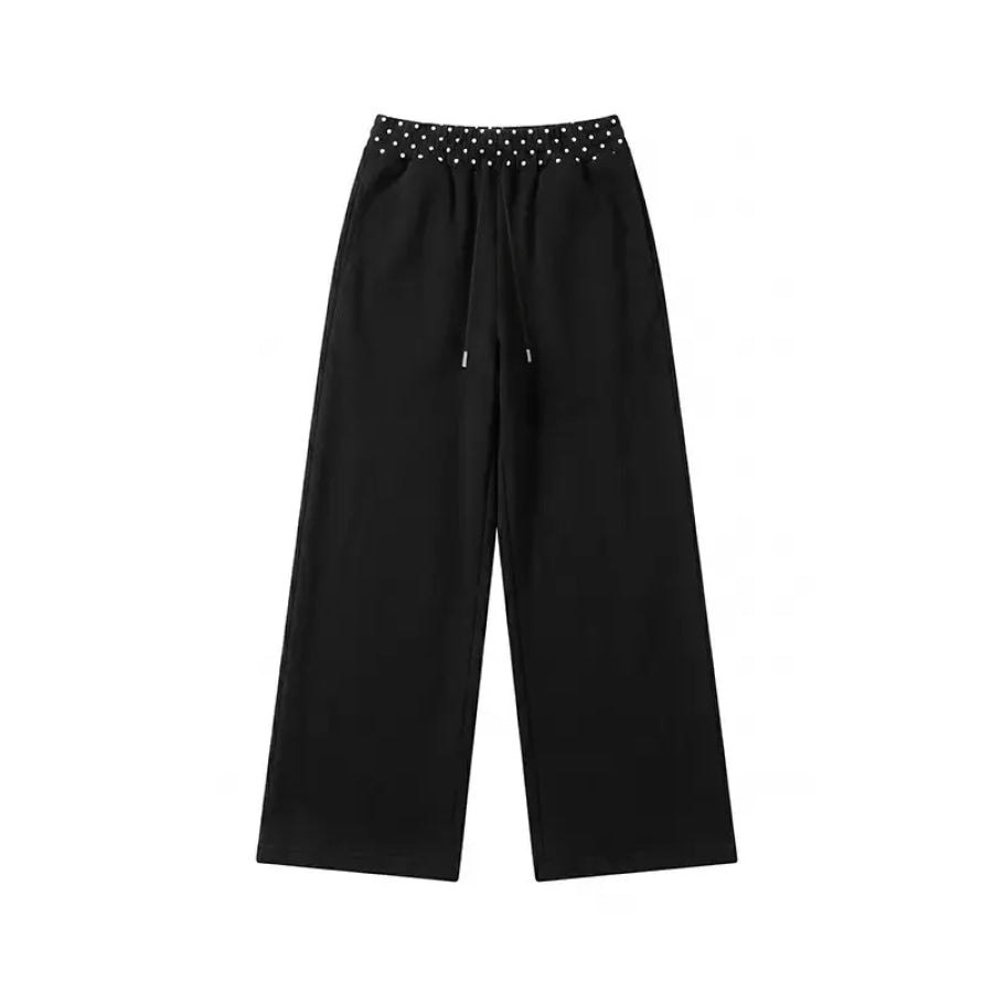 Polka Dot Trim Zip-Up Hoodie and Wide-Leg Sweatpants Set Apparel Accessories