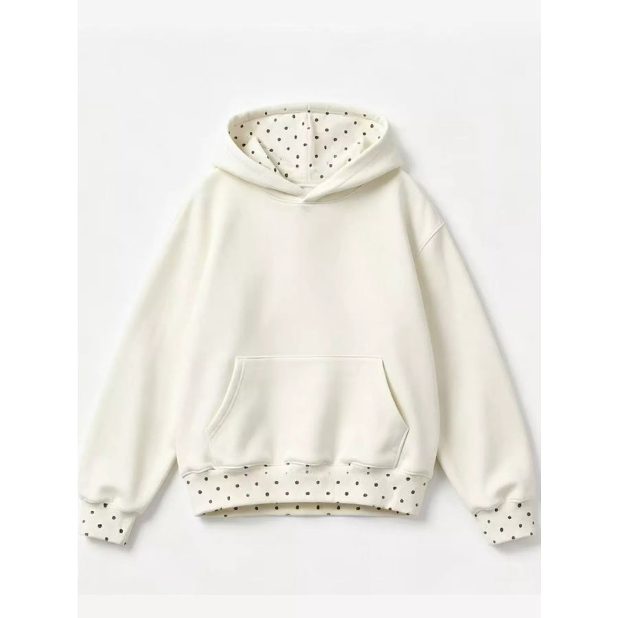 Polka Dot Trim Zip-Up Hoodie and Wide-Leg Sweatpants Set Apparel Accessories