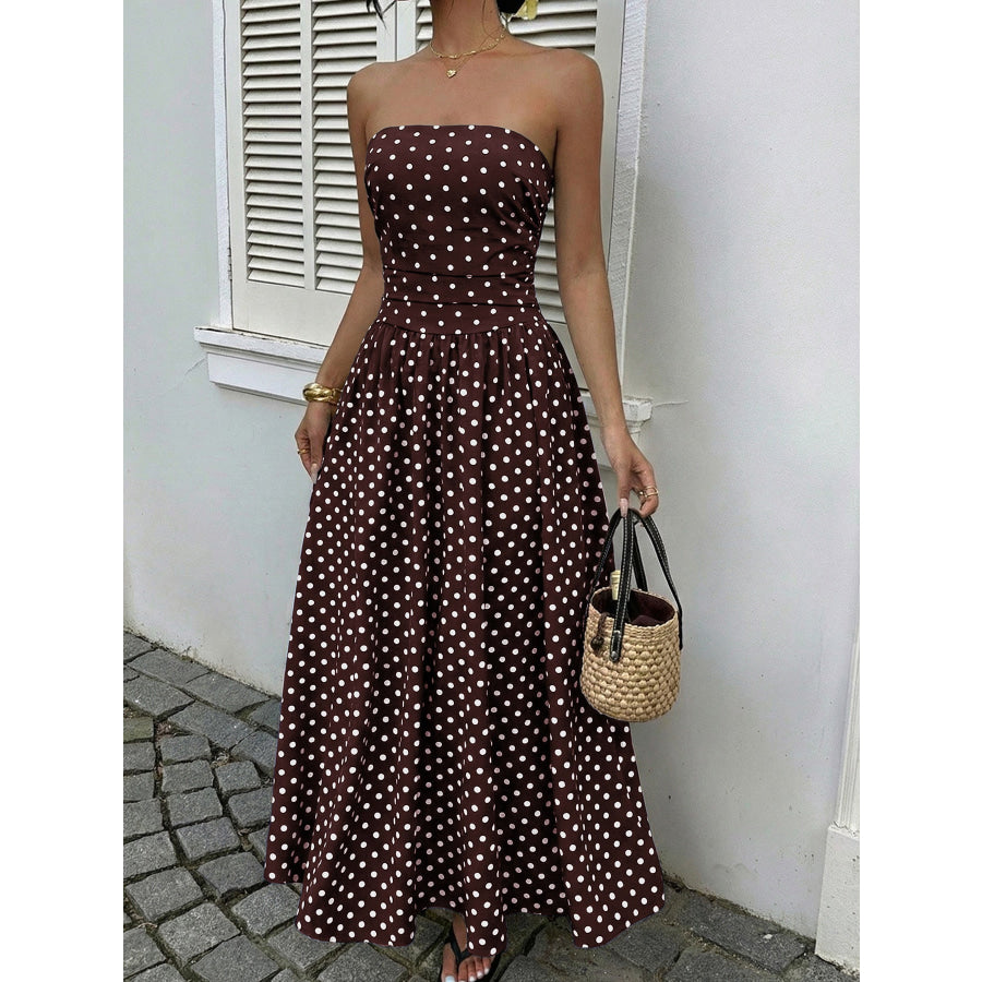 Polka Dot Tube A-Line Dress Brown / S Apparel and Accessories