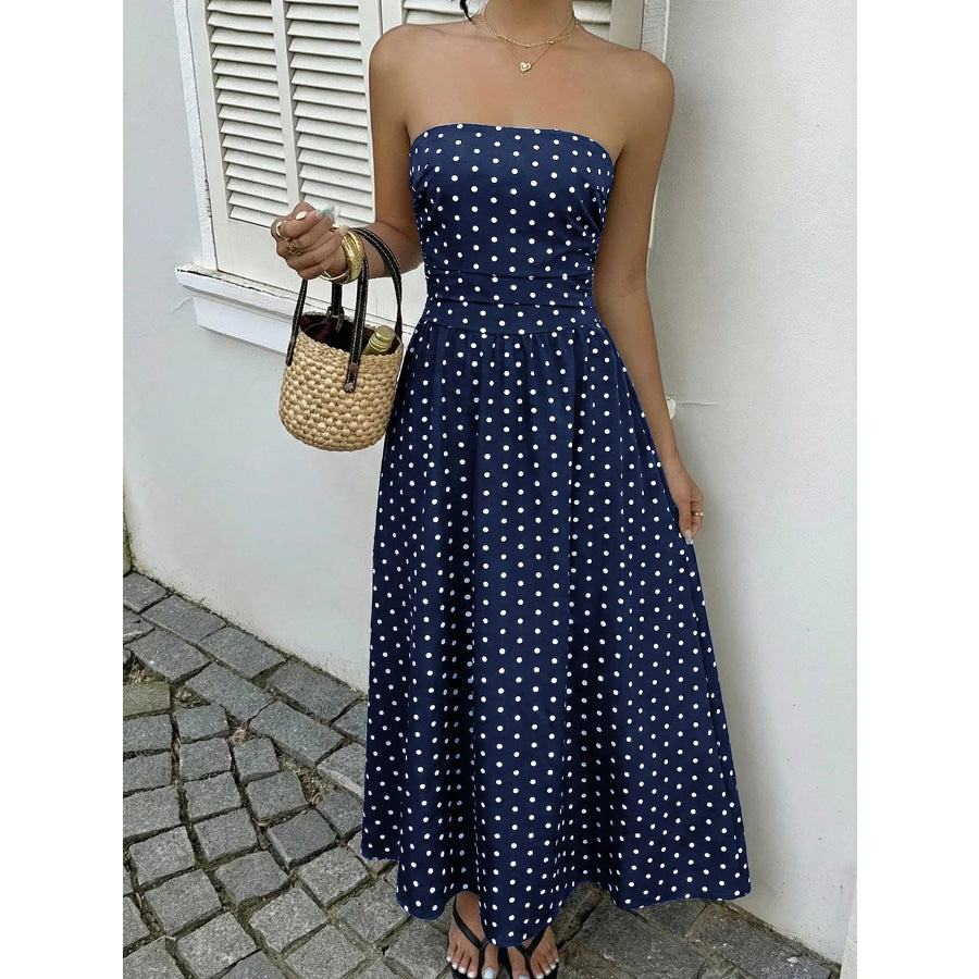 Polka Dot Tube A-Line Dress Navy / S Apparel and Accessories