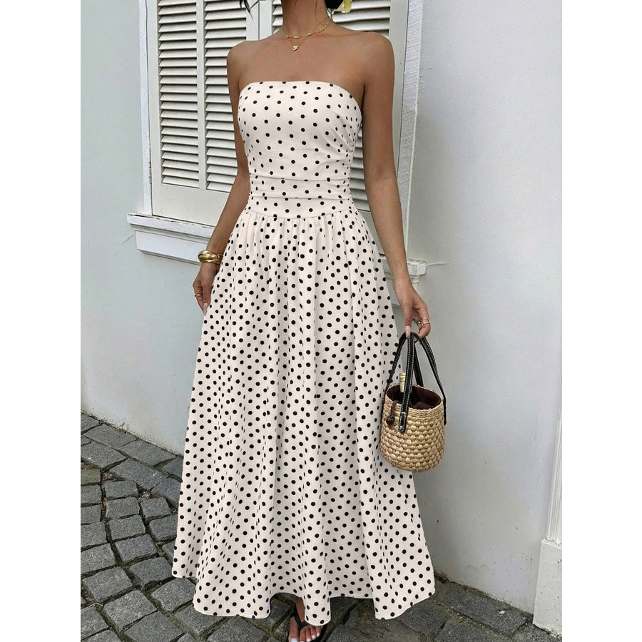 Polka Dot Tube A-Line Dress White / S Apparel and Accessories