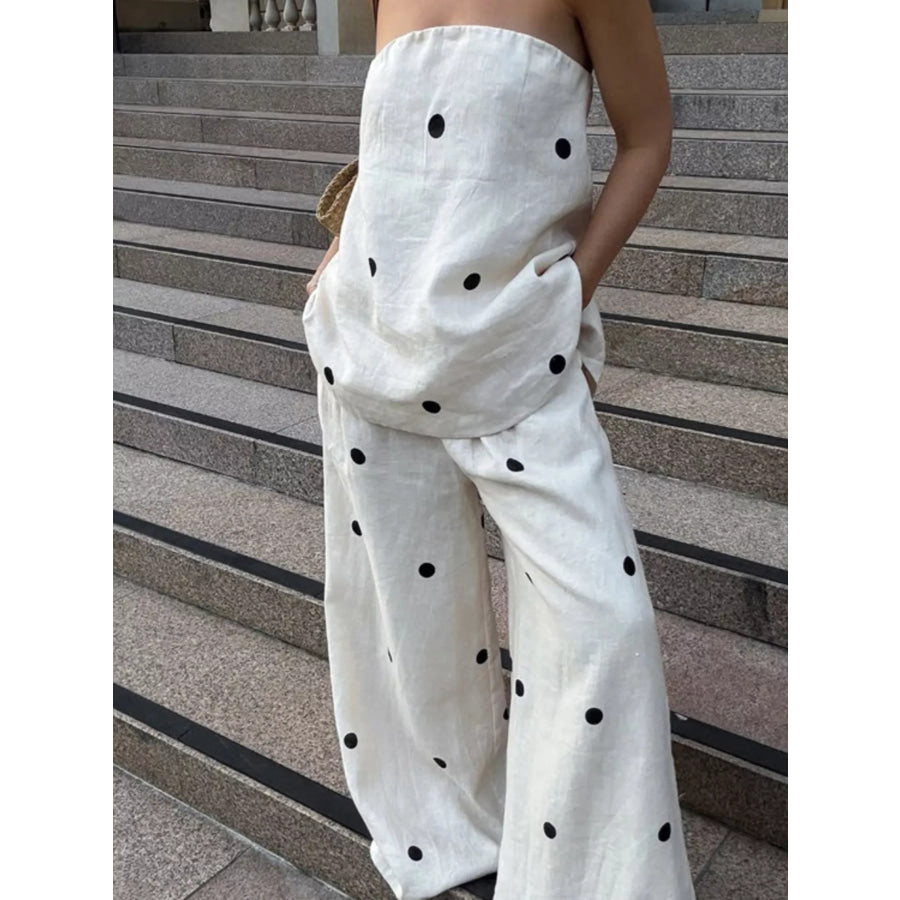 Polka Dot Tube Top and Pants Set Beige / S Apparel and Accessories