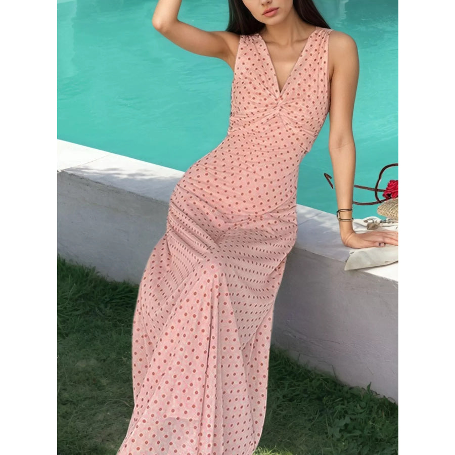 Polka Dot Twist-Front Sleeveless Maxi Dress Apparel and Accessories