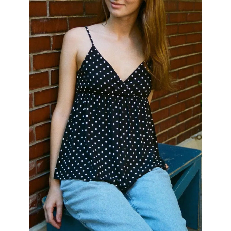 Polka Dot V-Neck Flowy Cami Apparel and Accessories