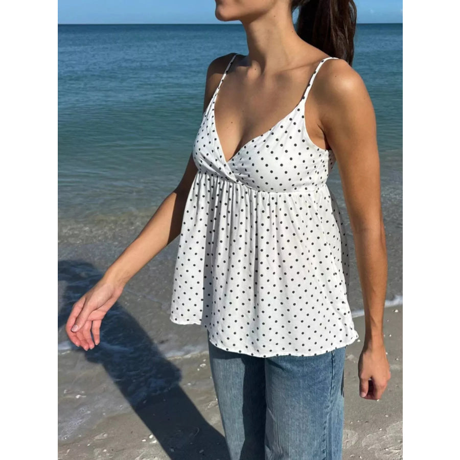 Polka Dot V-Neck Flowy Cami Apparel and Accessories