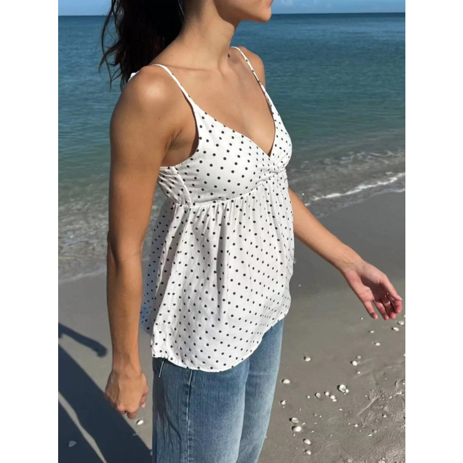 Polka Dot V-Neck Flowy Cami Apparel and Accessories