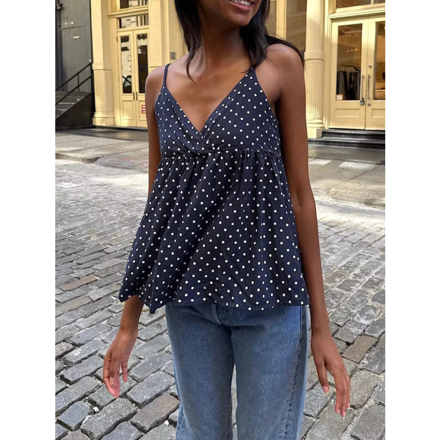 Polka Dot V-Neck Flowy Cami Apparel and Accessories