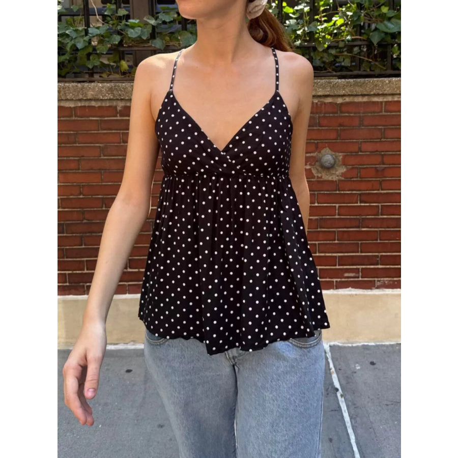 Polka Dot V-Neck Flowy Cami Black / S Apparel and Accessories