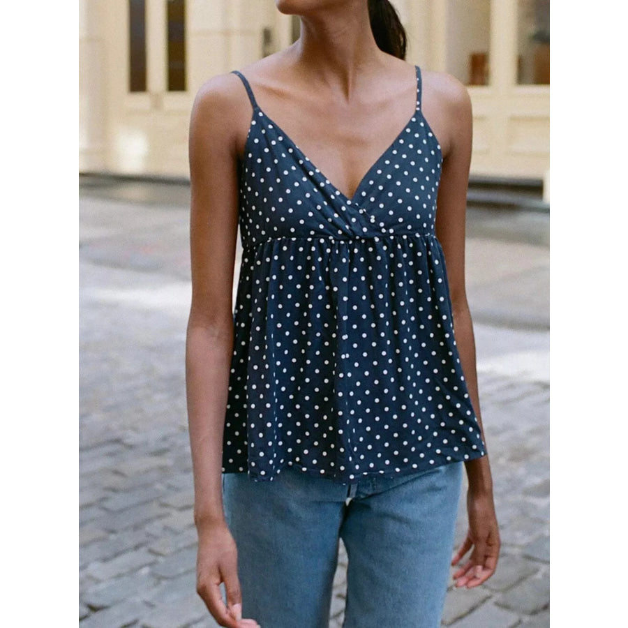 Polka Dot V-Neck Flowy Cami Dark Blue / S Apparel and Accessories