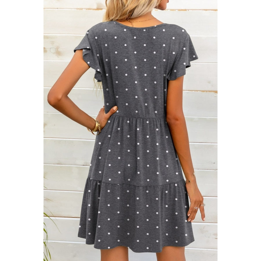 Polka Dot V-Neck Flutter Sleeve Mini Dress