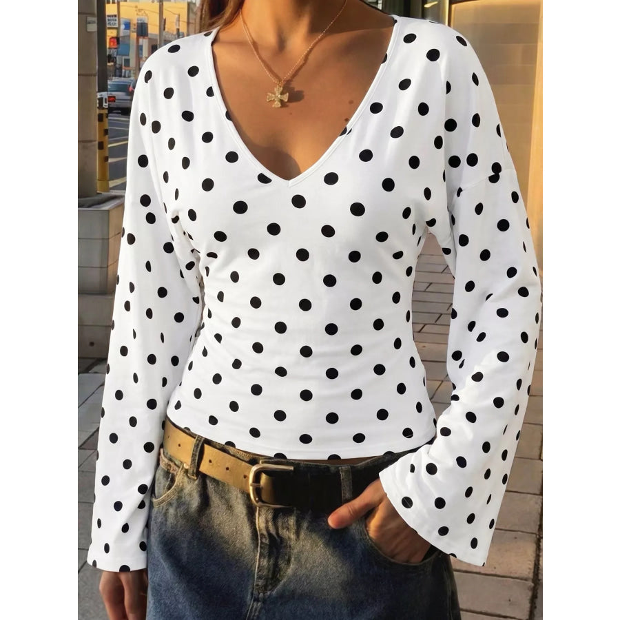 Polka Dot V-Neck Long Sleeve T-Shirt Apparel and Accessories