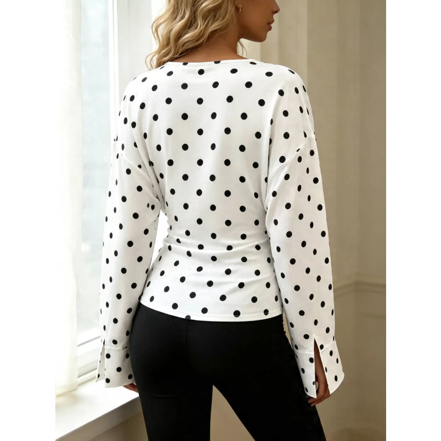 Polka Dot V-Neck Long Sleeve T-Shirt Apparel and Accessories