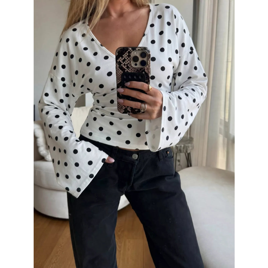 Polka Dot V-Neck Long Sleeve T-Shirt Apparel and Accessories