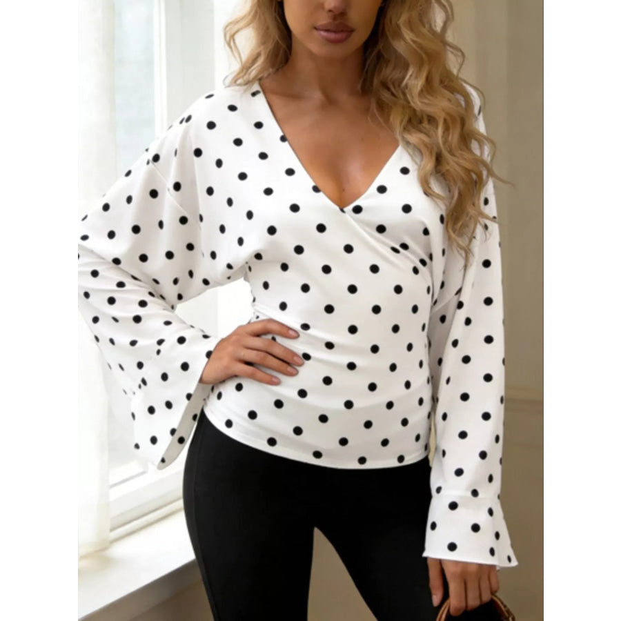 Polka Dot V-Neck Long Sleeve T-Shirt Apparel and Accessories
