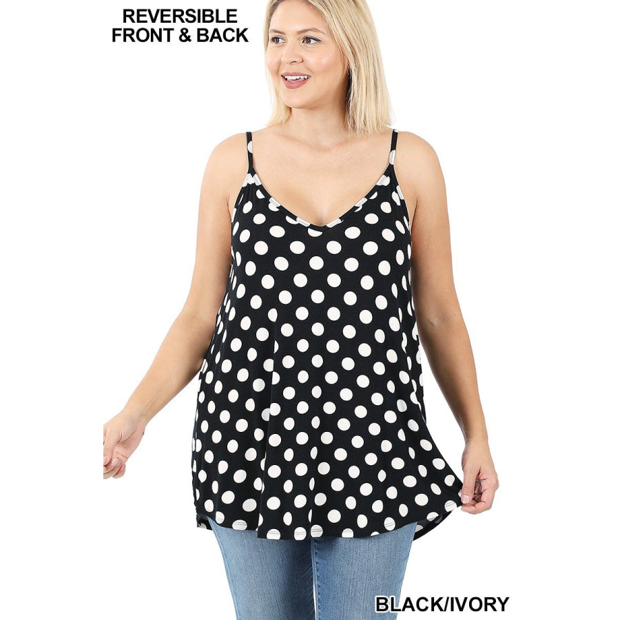 NEW! Polka Dot V-Neck/Scoop-Neck Reversible Camisole Black/Ivory / 1XL Tops