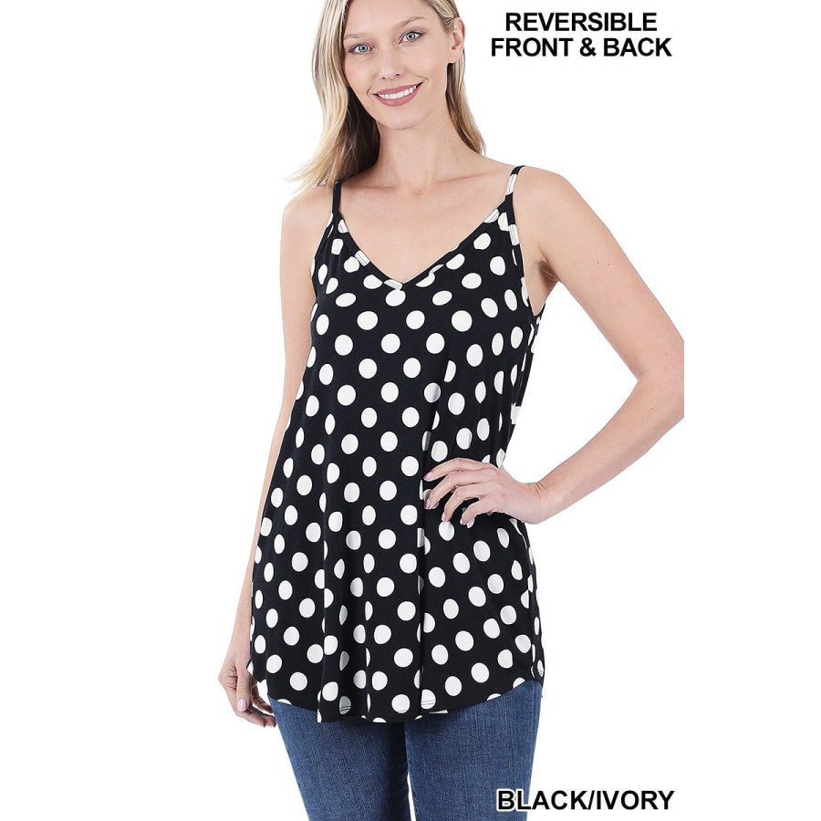 NEW! Polka Dot V-Neck/Scoop-Neck Reversible Camisole Black/Ivory / S Tops