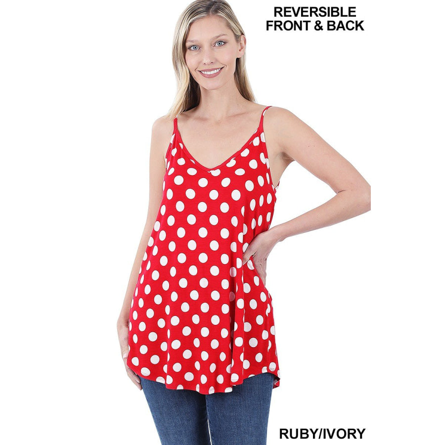 NEW! Polka Dot V-Neck/Scoop-Neck Reversible Camisole Ruby/Ivory / S Tops