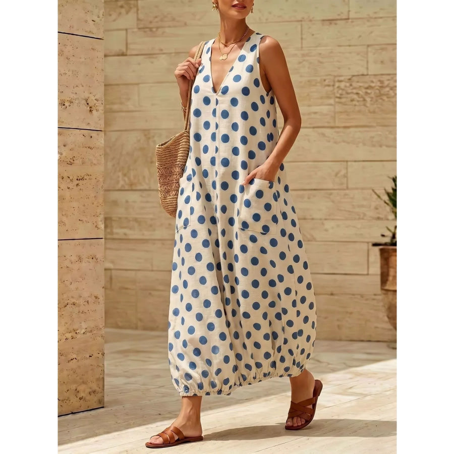 Polka Dot V-Neck Sleeveless Maxi Dress Apparel and Accessories
