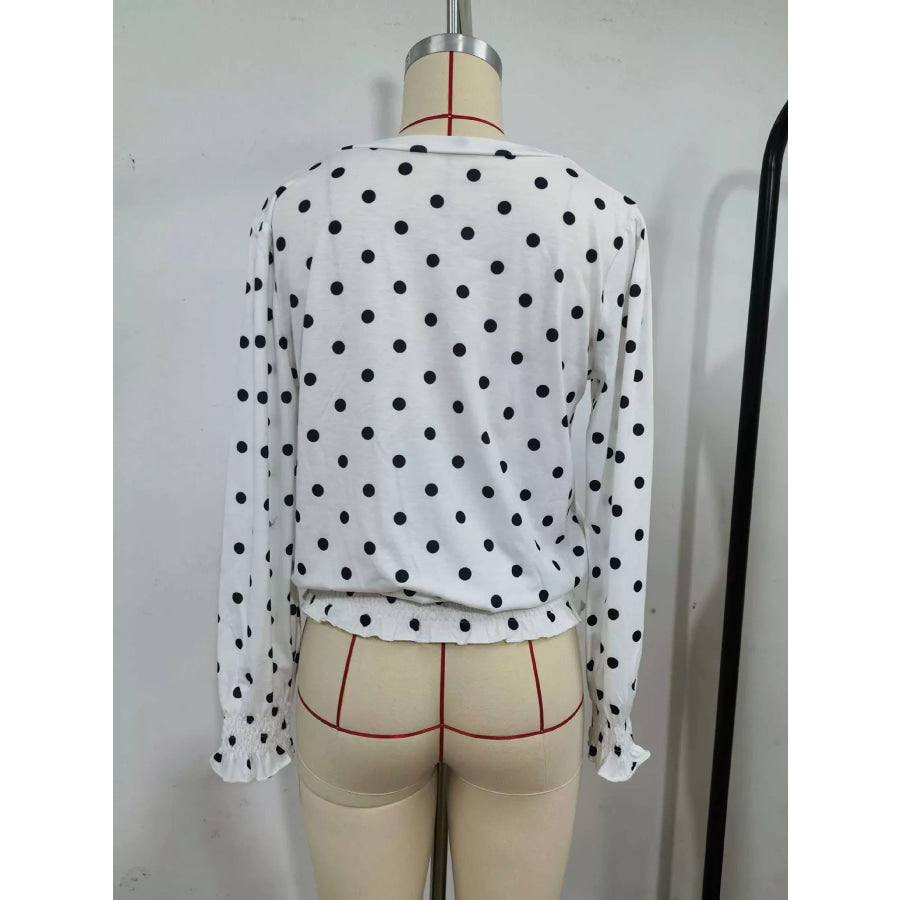 Polka Dot V-Neck Smocked Blouse Apparel and Accessories