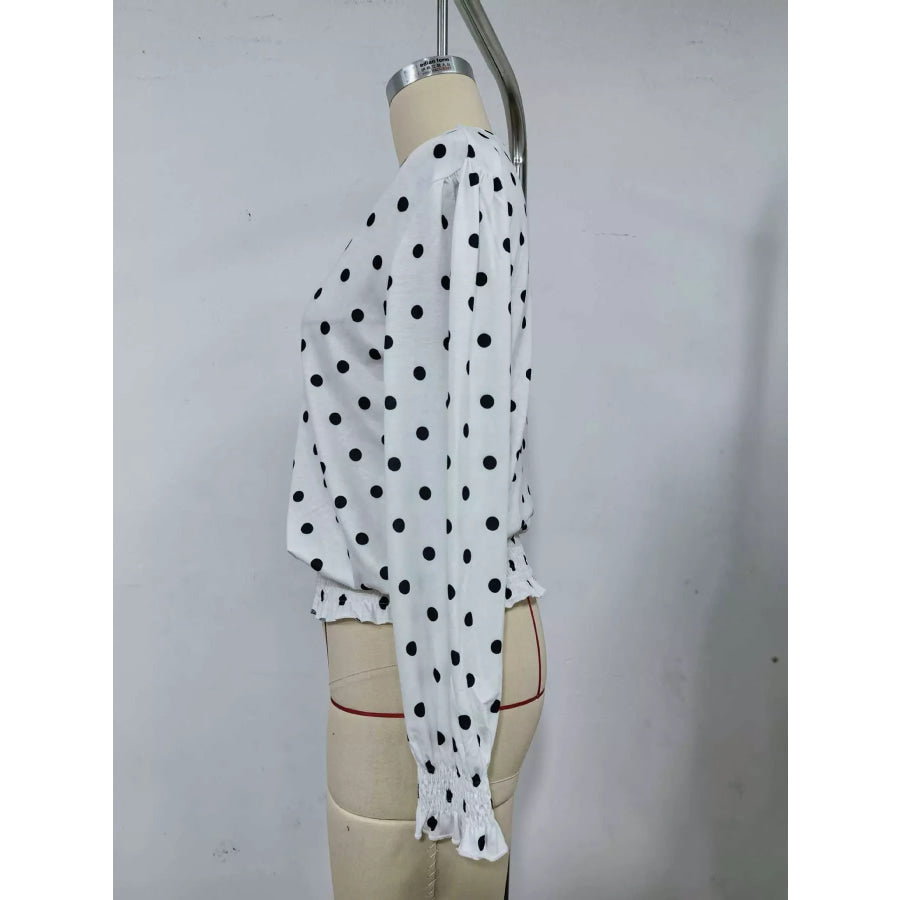 Polka Dot V-Neck Smocked Blouse Apparel and Accessories