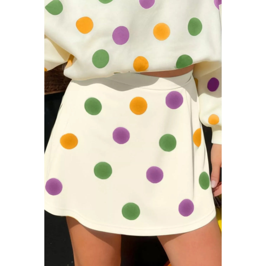 Polka Dot V-Neck Top and Skirt Set Apparel and Accessories