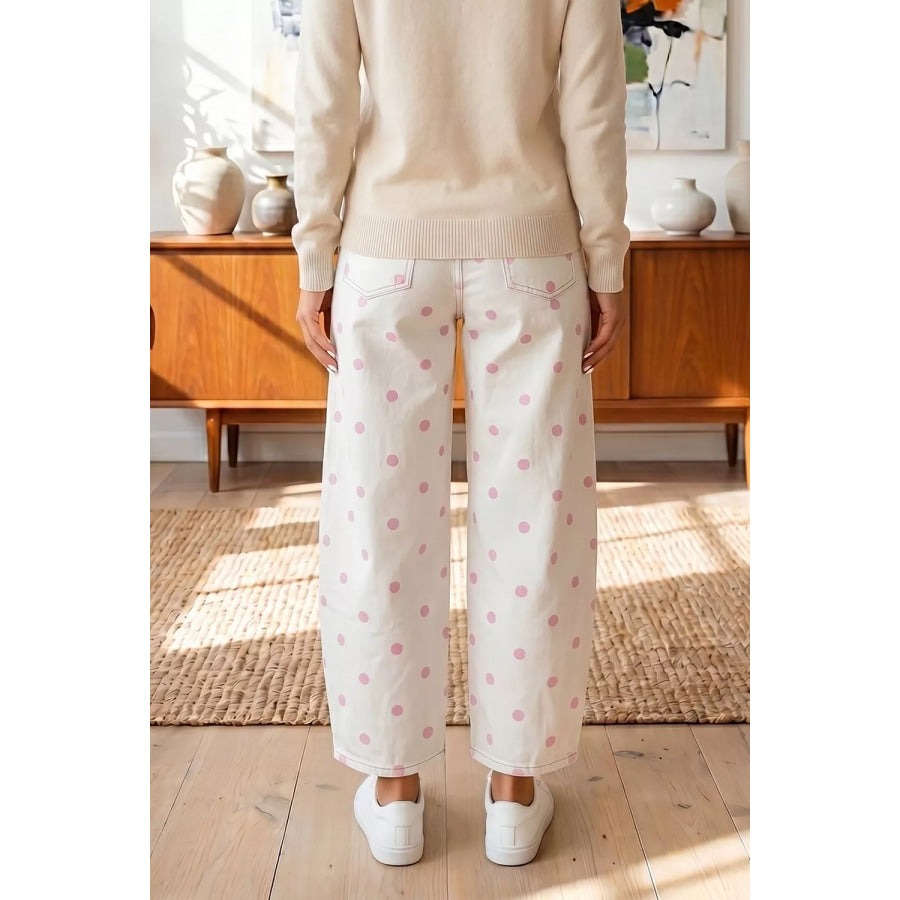 Polka Dot Wide-Leg Jeans Blush Pink / 4 Apparel and Accessories