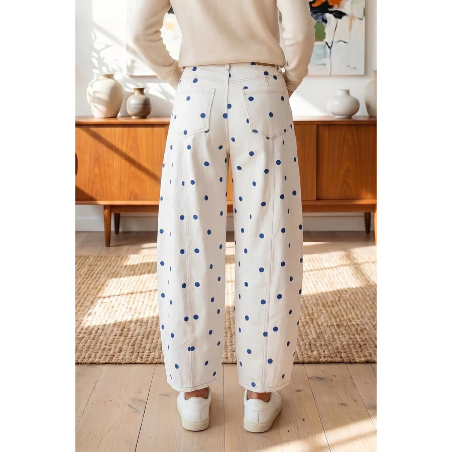 Polka Dot Wide-Leg Jeans Light Blue / 4 Apparel and Accessories