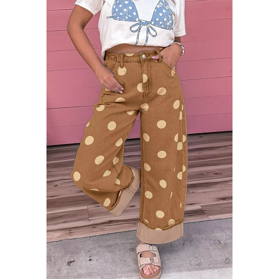 Polka Dot Wide Leg Jeans Apparel and Accessories