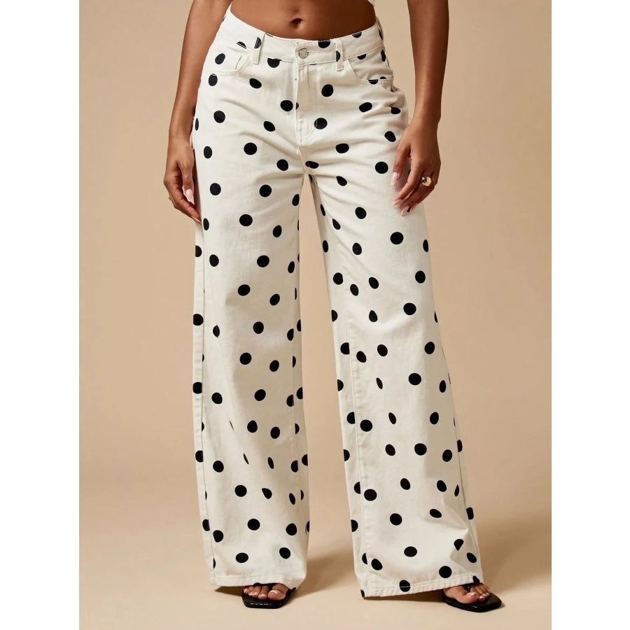 Polka Dot Wide-Leg Jeans Apparel and Accessories