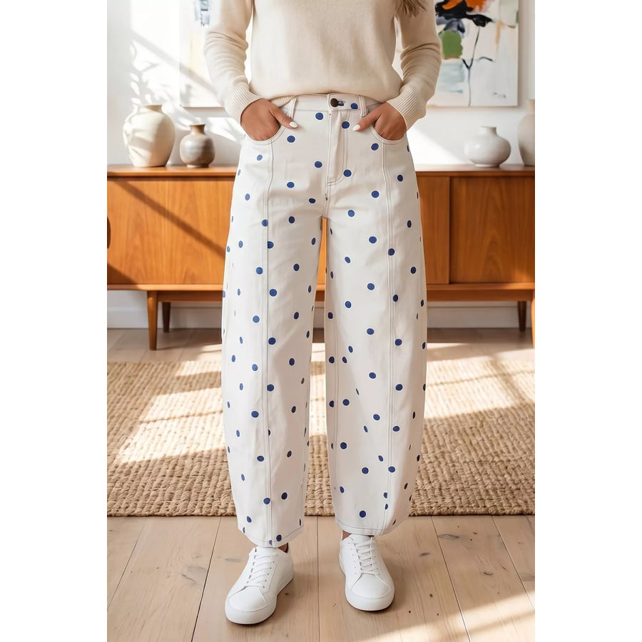 Polka Dot Wide-Leg Jeans Light Blue / 4 Apparel and Accessories