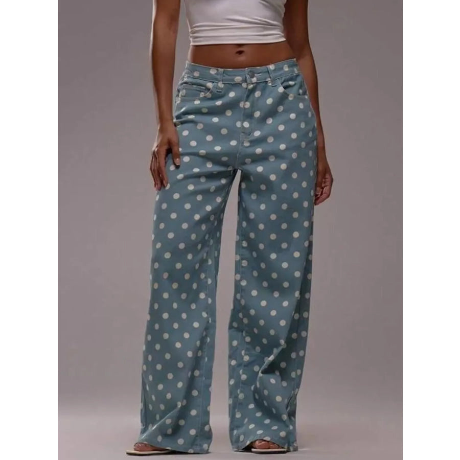 Polka Dot Wide Leg Jeans Light Blue / S Apparel and Accessories