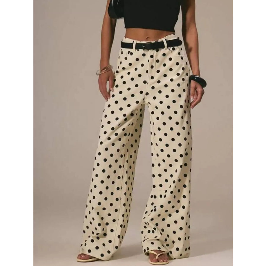 Polka Dot Wide Leg Jeans Off-white / S Apparel and Accessories