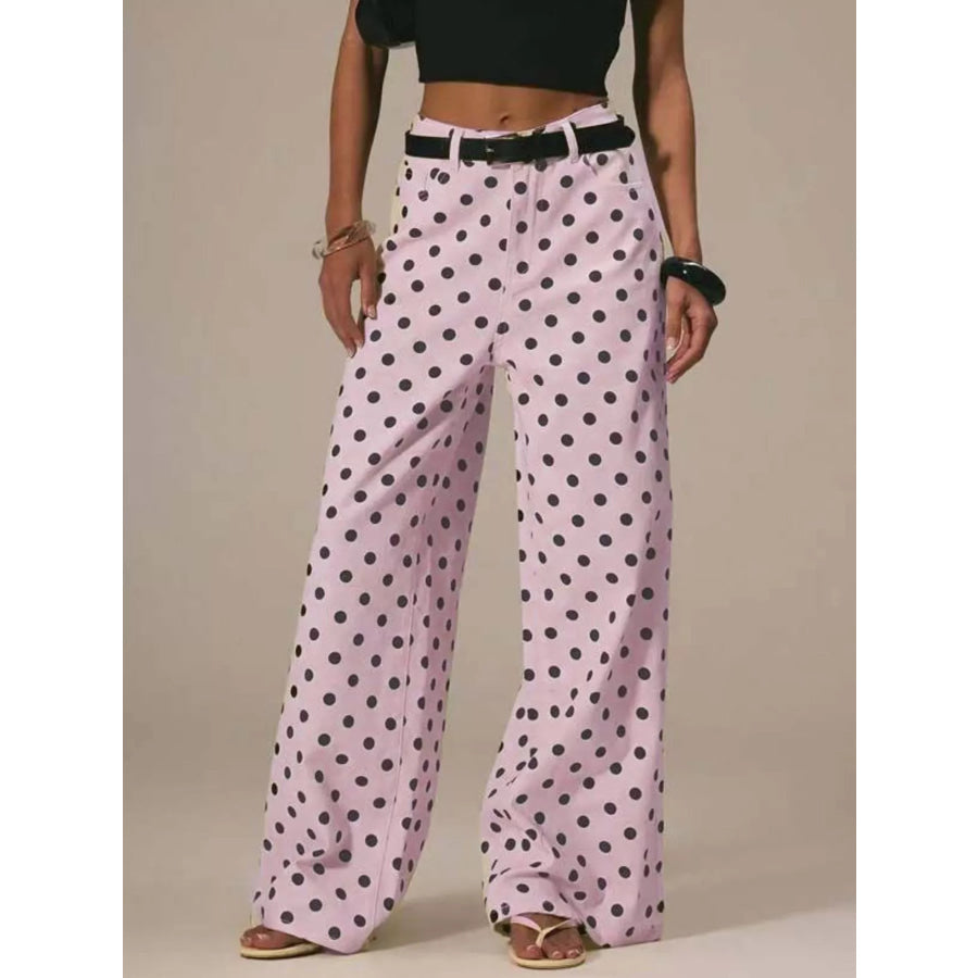 Polka Dot Wide Leg Jeans Pink / S Apparel and Accessories