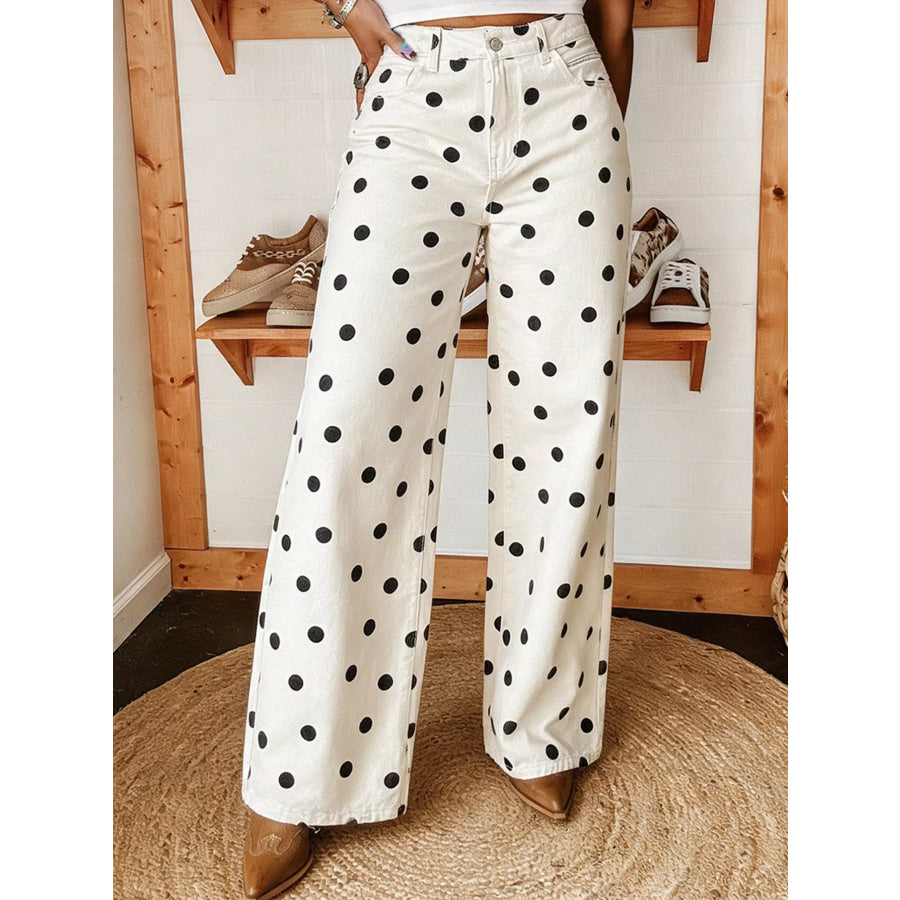 Polka Dot Wide-Leg Jeans White / S Apparel and Accessories