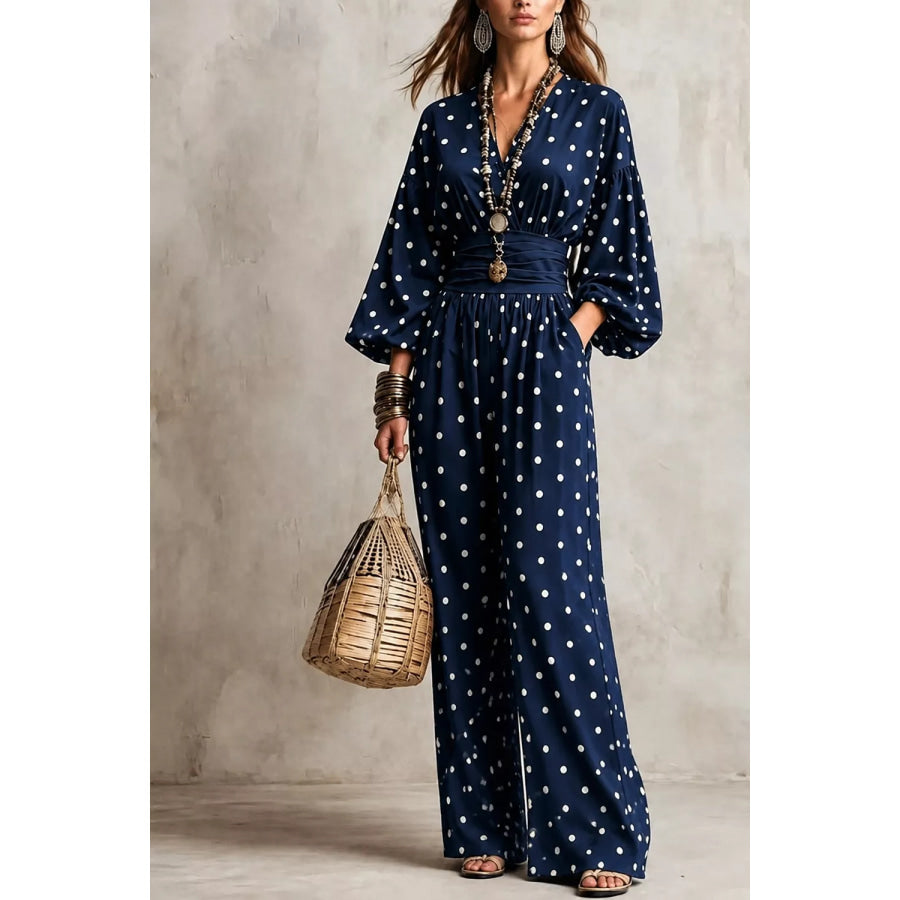 Polka Dot Wide-Leg Jumpsuit Apparel and Accessories