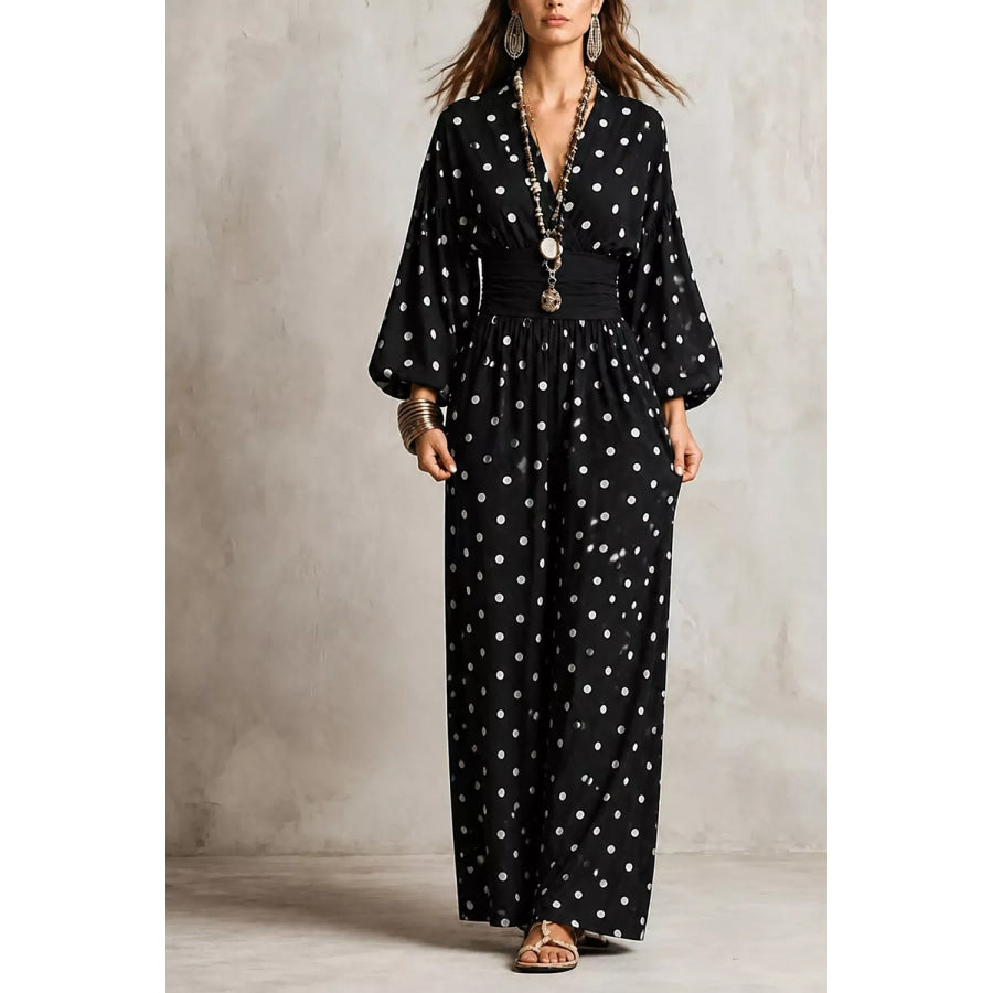Polka Dot Wide-Leg Jumpsuit Apparel and Accessories
