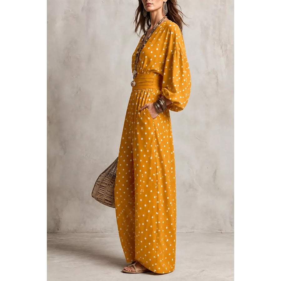 Polka Dot Wide-Leg Jumpsuit Mustard / S Apparel and Accessories