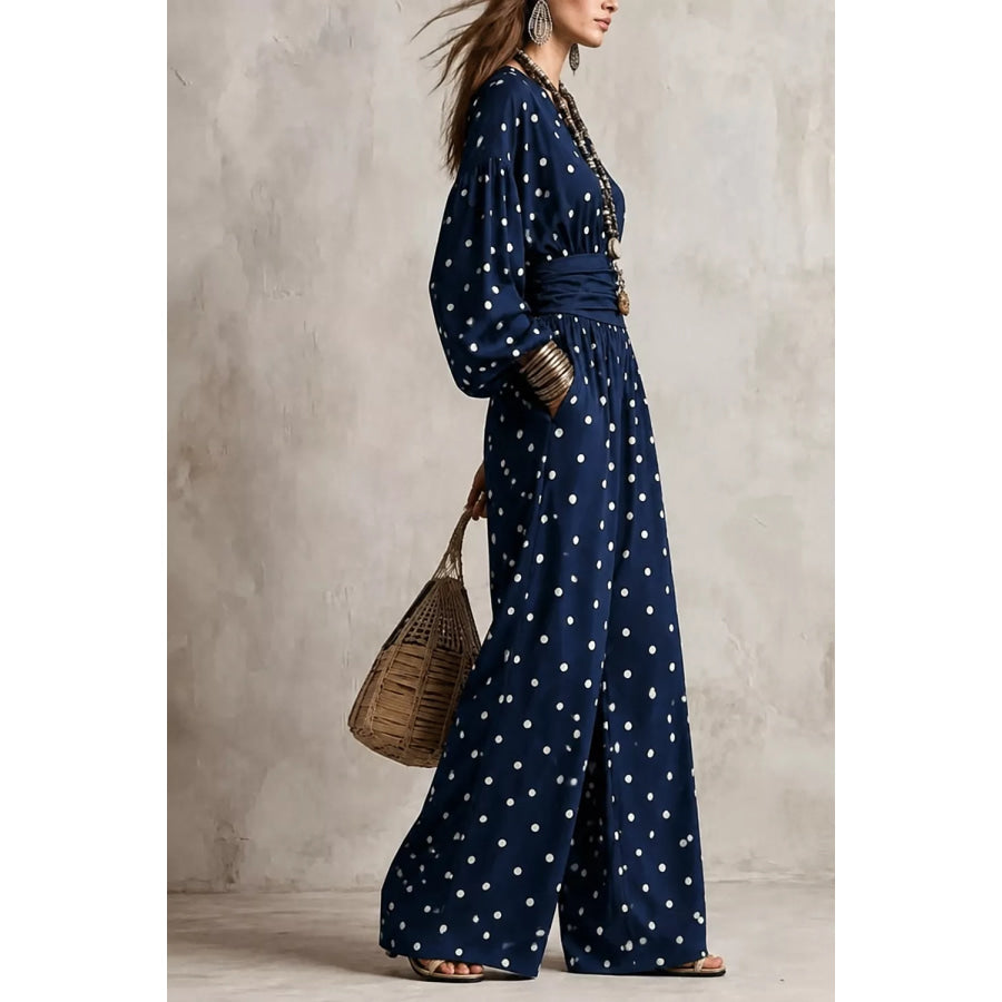 Polka Dot Wide-Leg Jumpsuit Apparel and Accessories