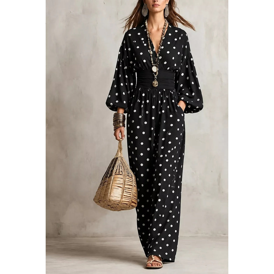 Polka Dot Wide-Leg Jumpsuit Black / S Apparel and Accessories