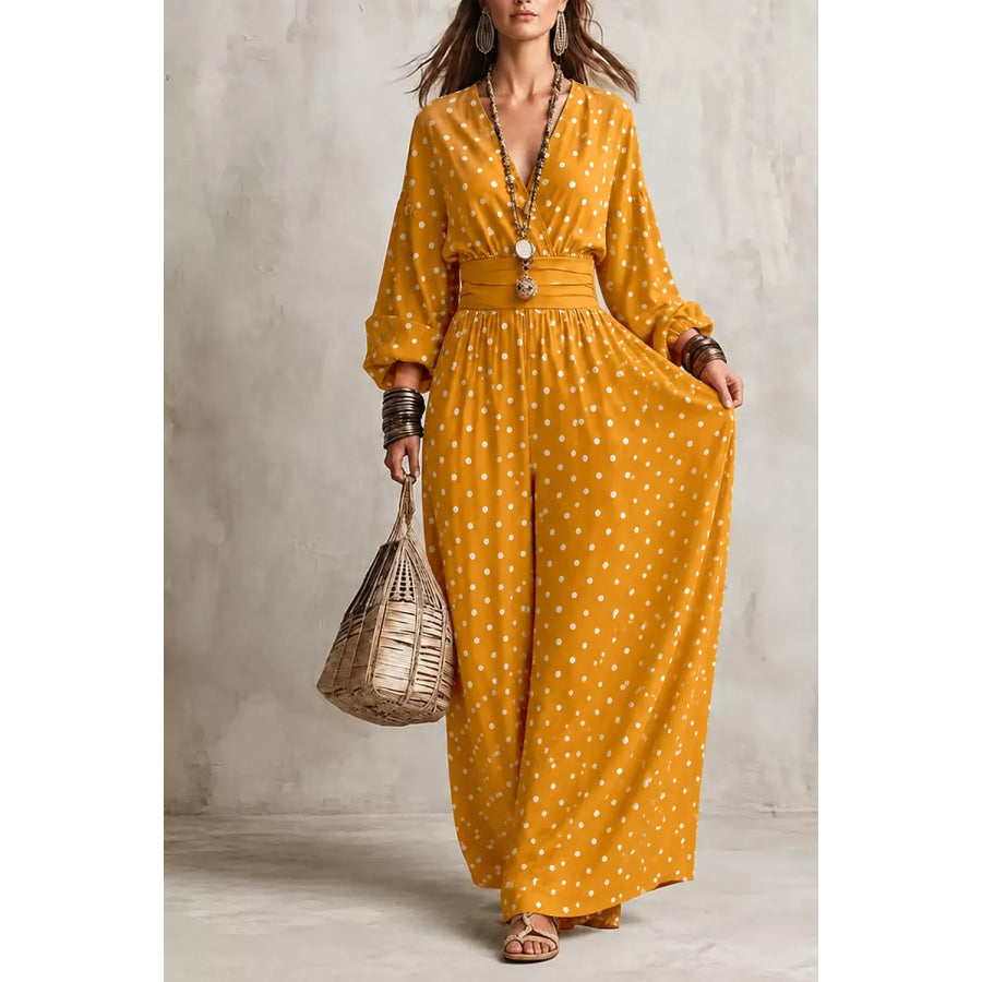 Polka Dot Wide-Leg Jumpsuit Mustard / S Apparel and Accessories