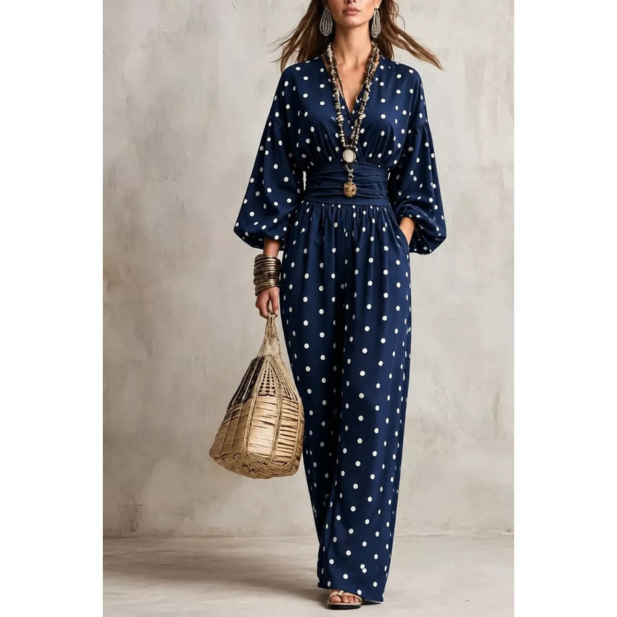 Polka Dot Wide-Leg Jumpsuit Navy / S Apparel and Accessories