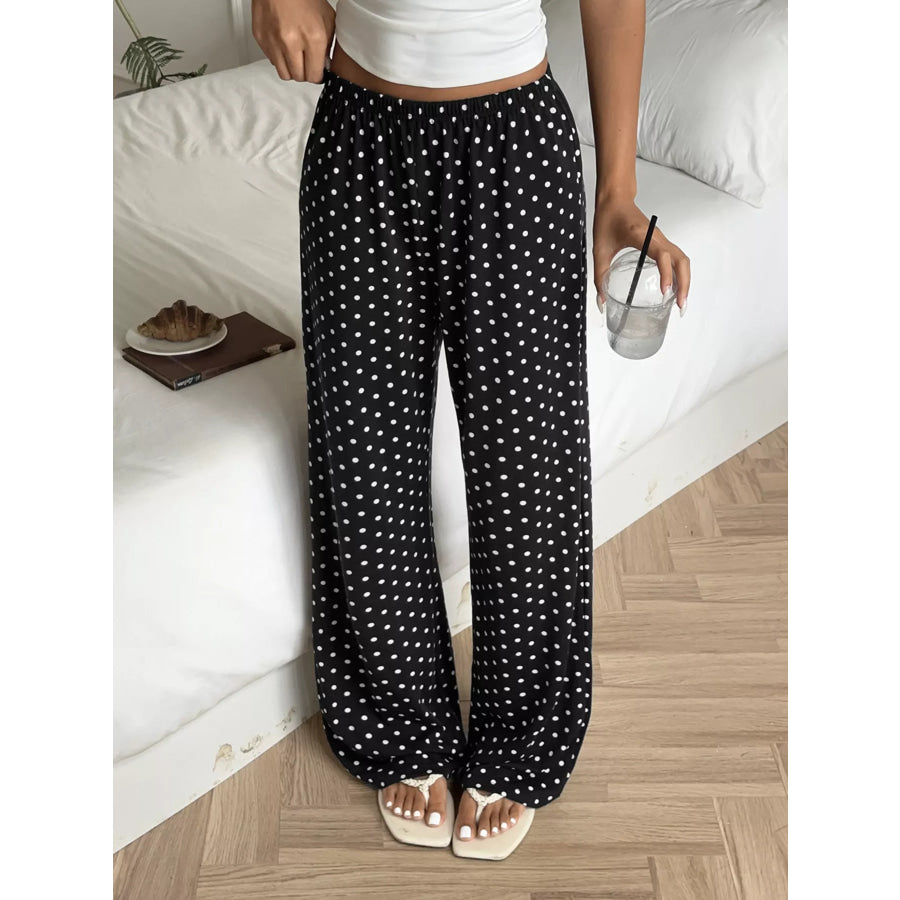 Polka Dot Wide-Leg Pants Black / S Apparel and Accessories