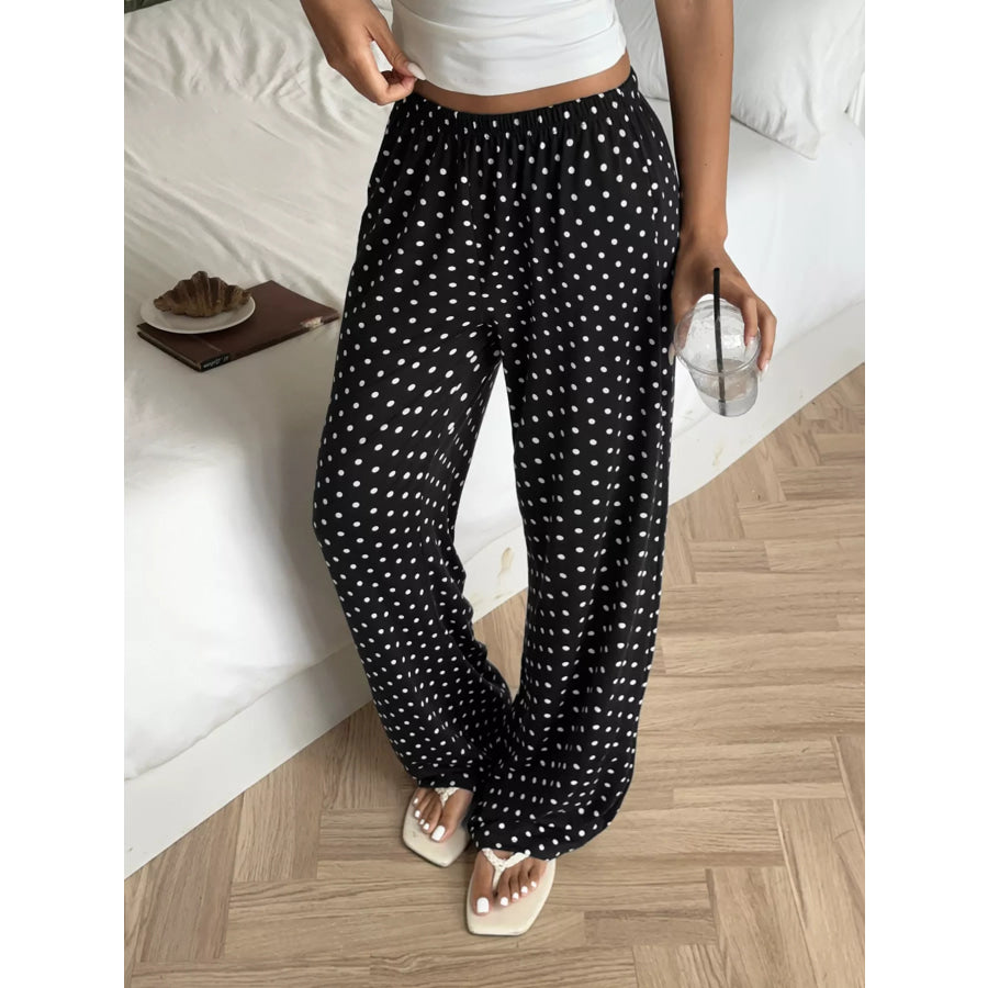 Polka Dot Wide-Leg Pants Black / S Apparel and Accessories