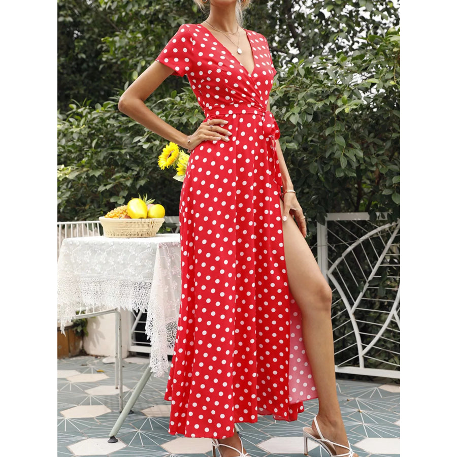 Polka Dot Wrap Maxi Dress Apparel and Accessories