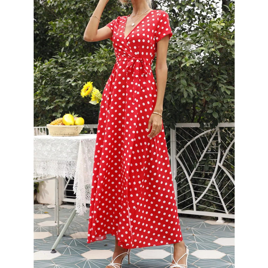Polka Dot Wrap Maxi Dress Apparel and Accessories