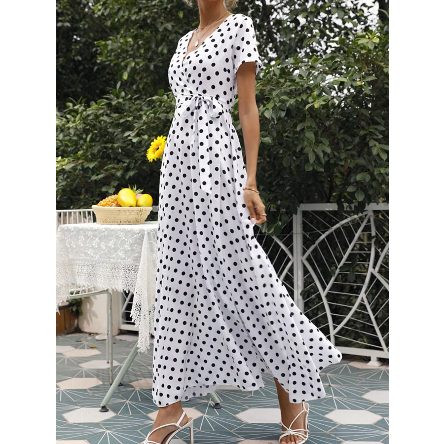 Polka Dot Wrap Maxi Dress Apparel and Accessories