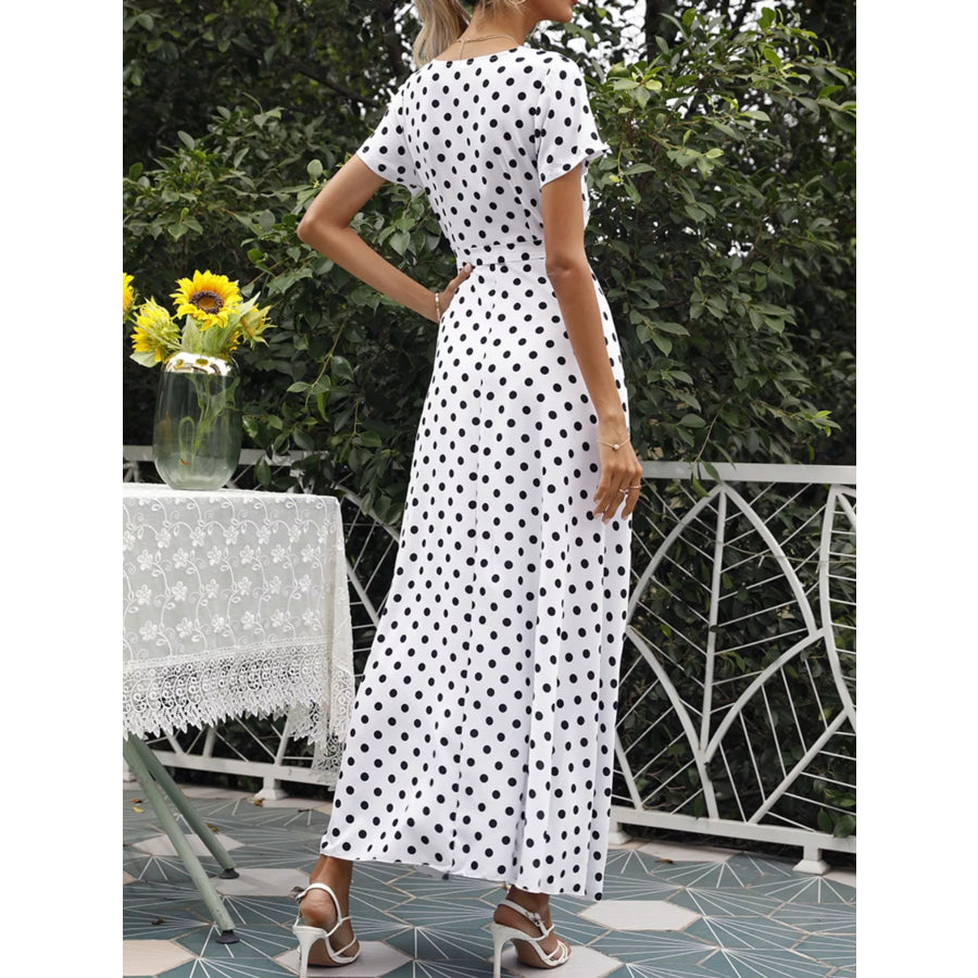 Polka Dot Wrap Maxi Dress Apparel and Accessories