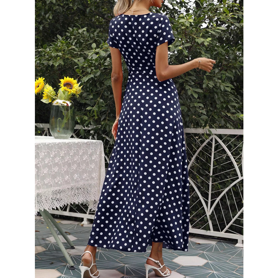 Polka Dot Wrap Maxi Dress Apparel and Accessories