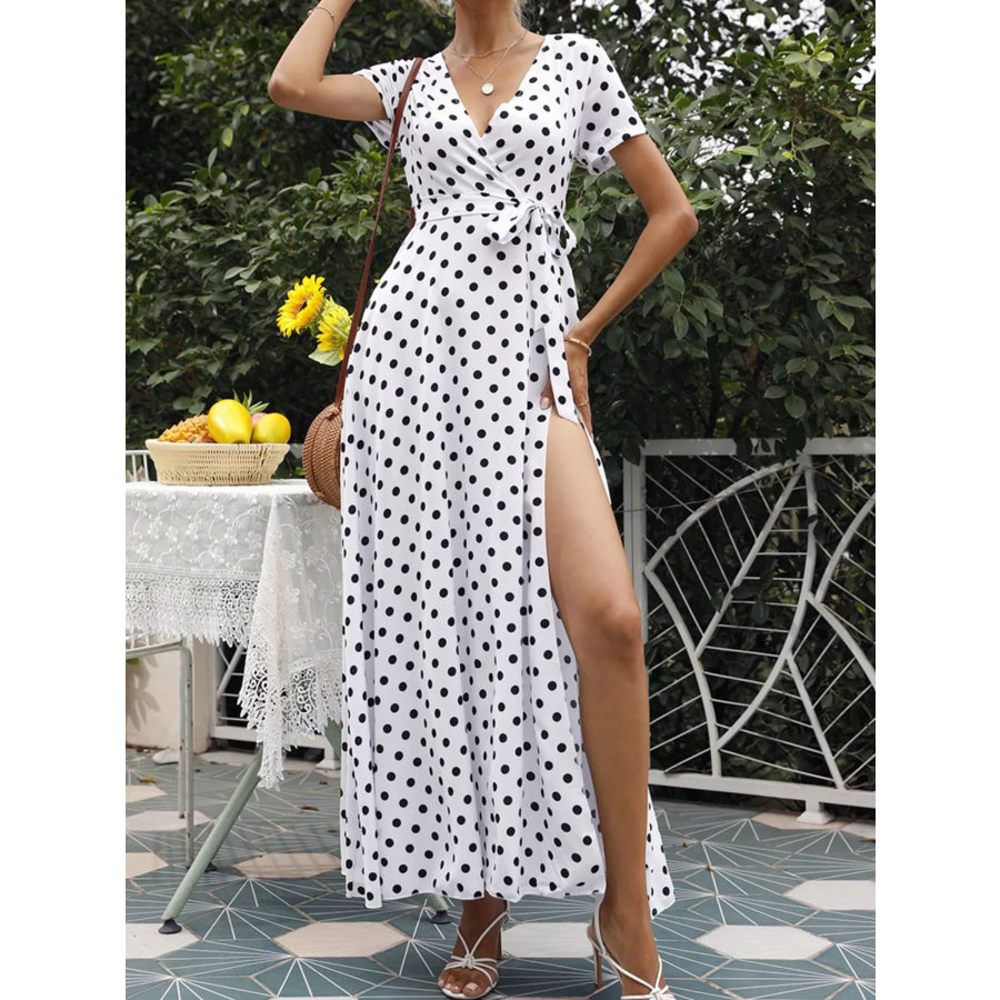 Polka Dot Wrap Maxi Dress Apparel and Accessories